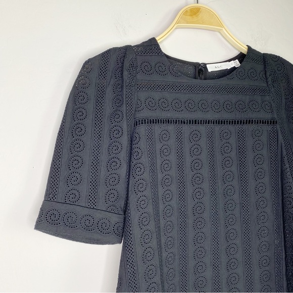 ALC Wallis Embroidered Puffed Sleeves Blouse Black Size 2 - Picture 7 of 11
